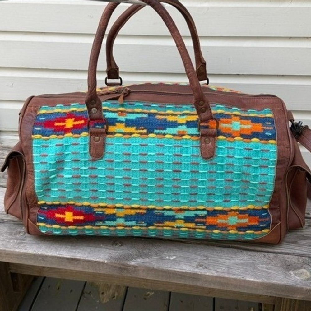 American Darling Leather Kilim Duffel Bag Southwestern Travel Weekender New